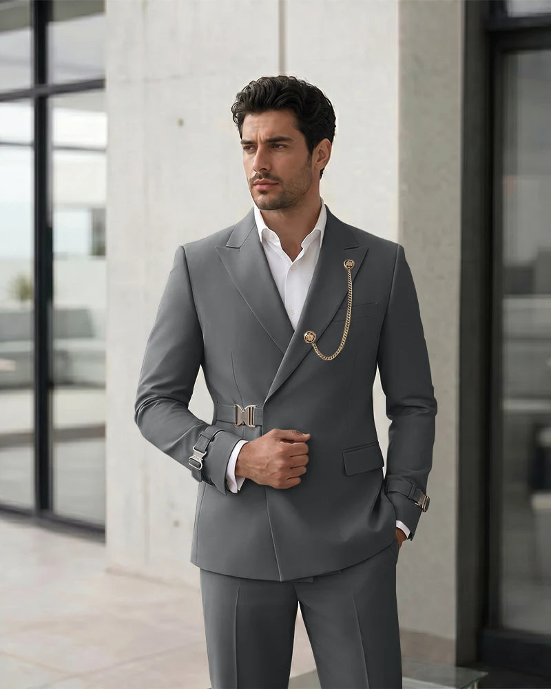 Adjustable Buckle Waist Formal 2 Piece Suit