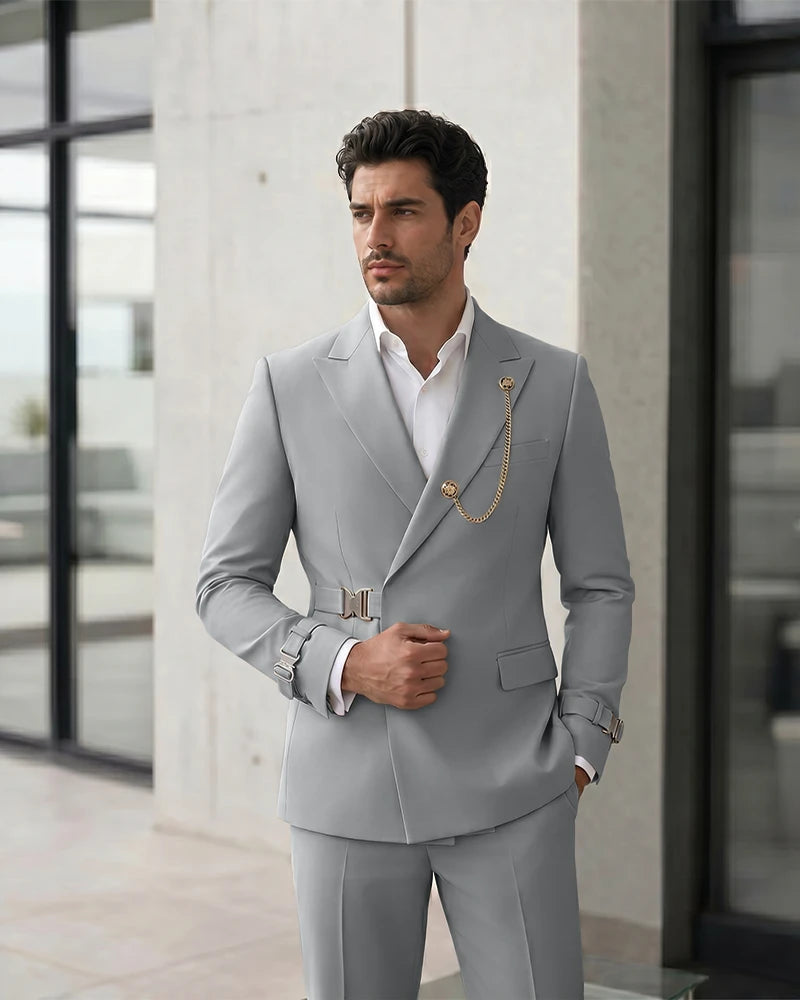 Adjustable Buckle Waist Formal 2 Piece Suit