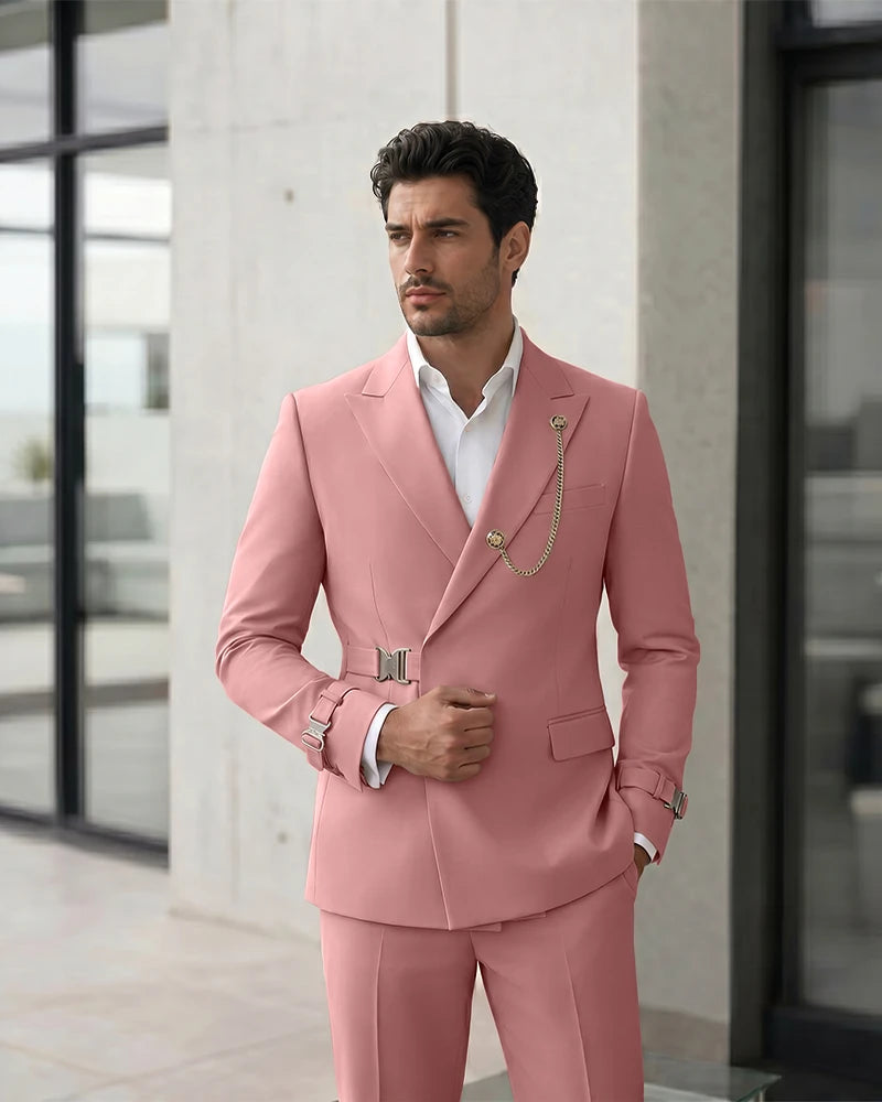 Adjustable Buckle Waist Formal 2 Piece Suit