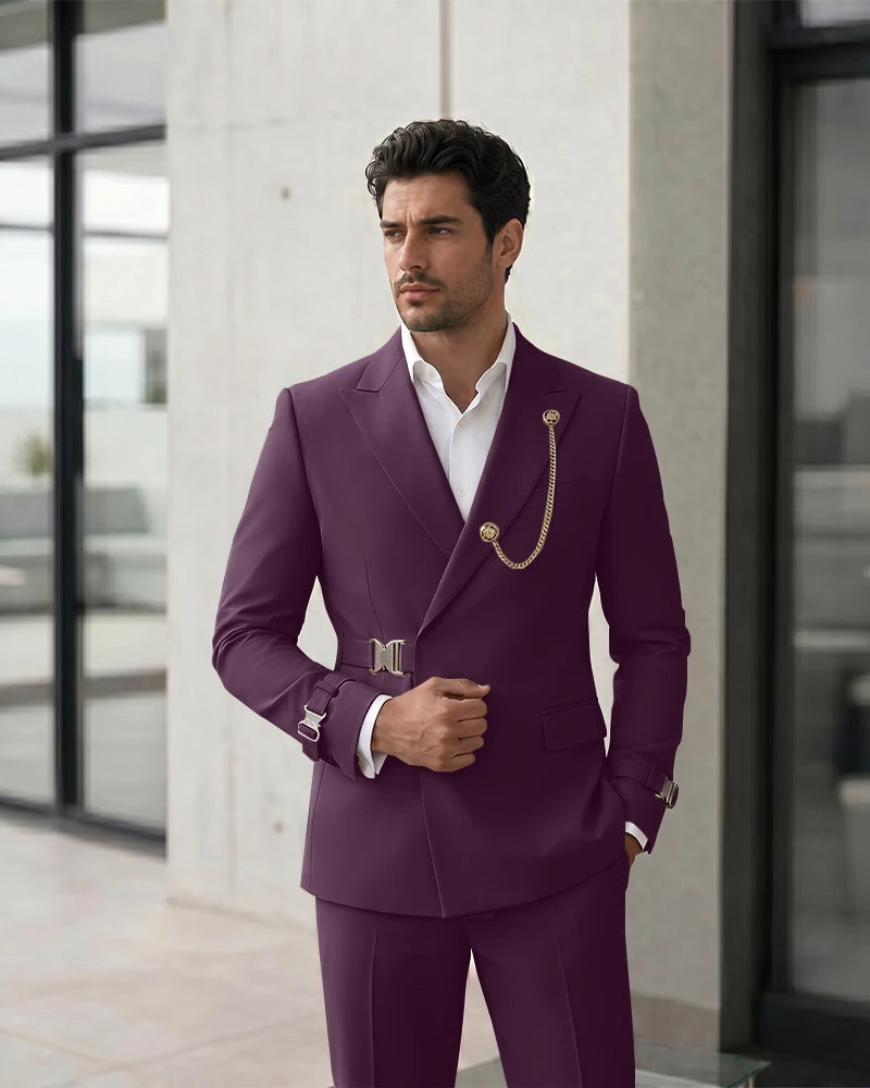 Adjustable Buckle Waist Formal 2 Piece Suit