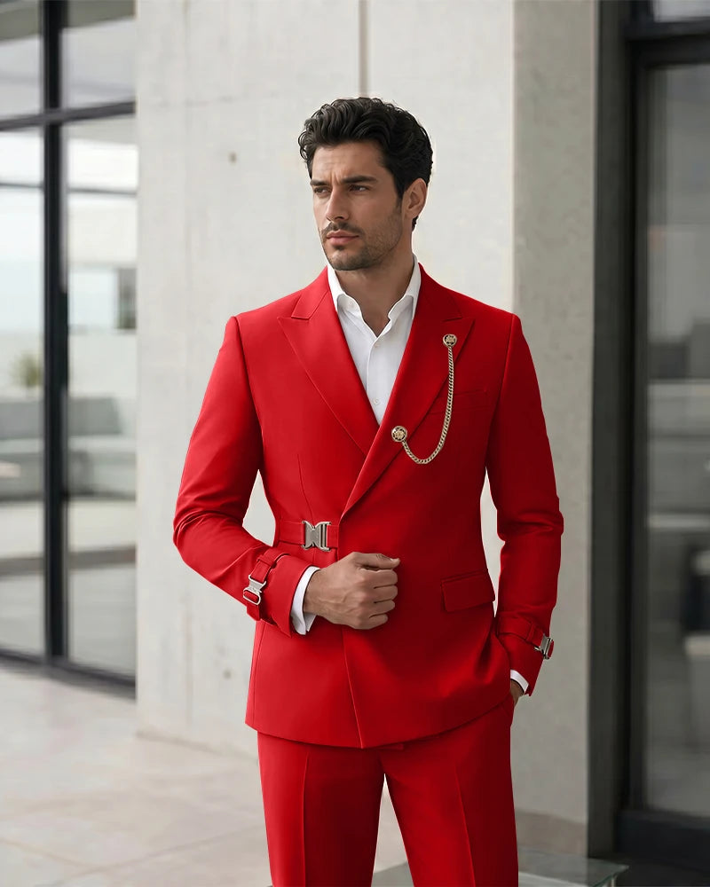 Adjustable Buckle Waist Formal 2 Piece Suit