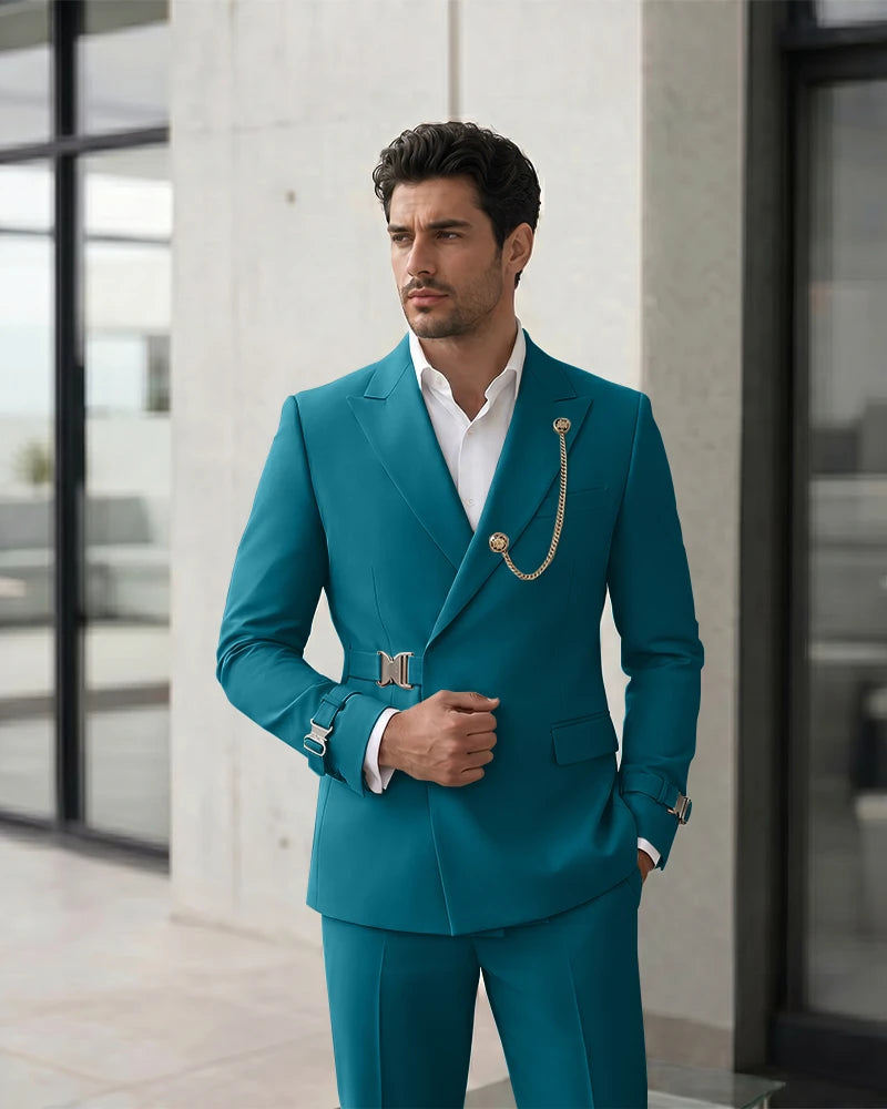 Adjustable Buckle Waist Formal 2 Piece Suit