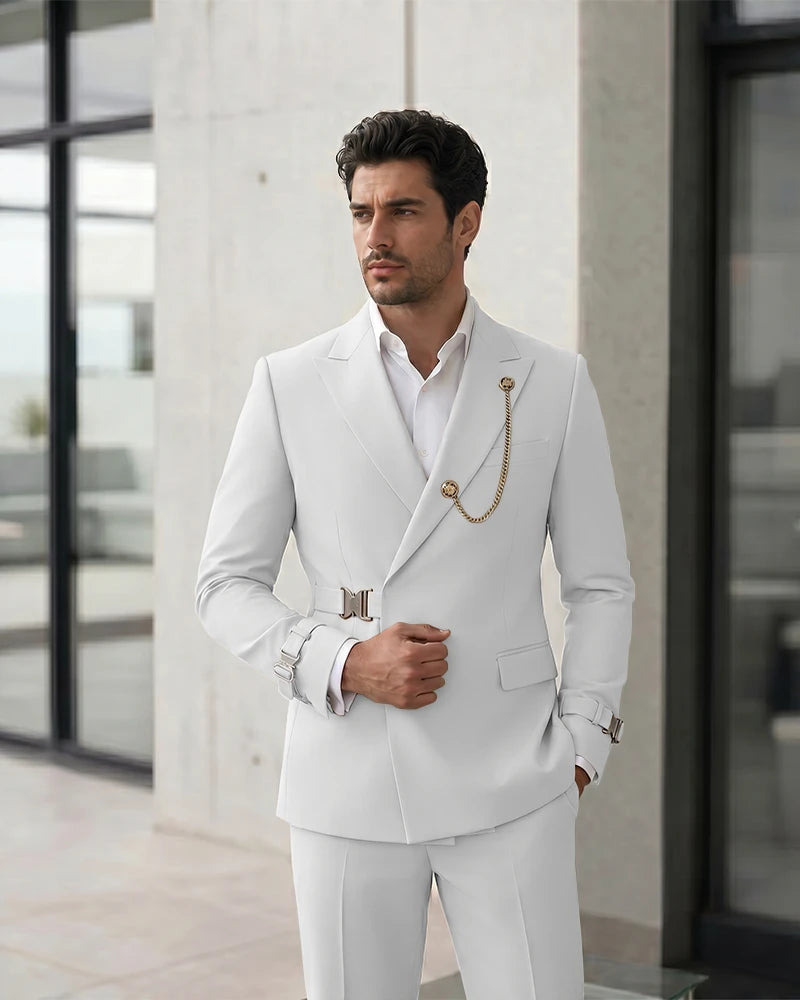 Adjustable Buckle Waist Formal 2 Piece Suit