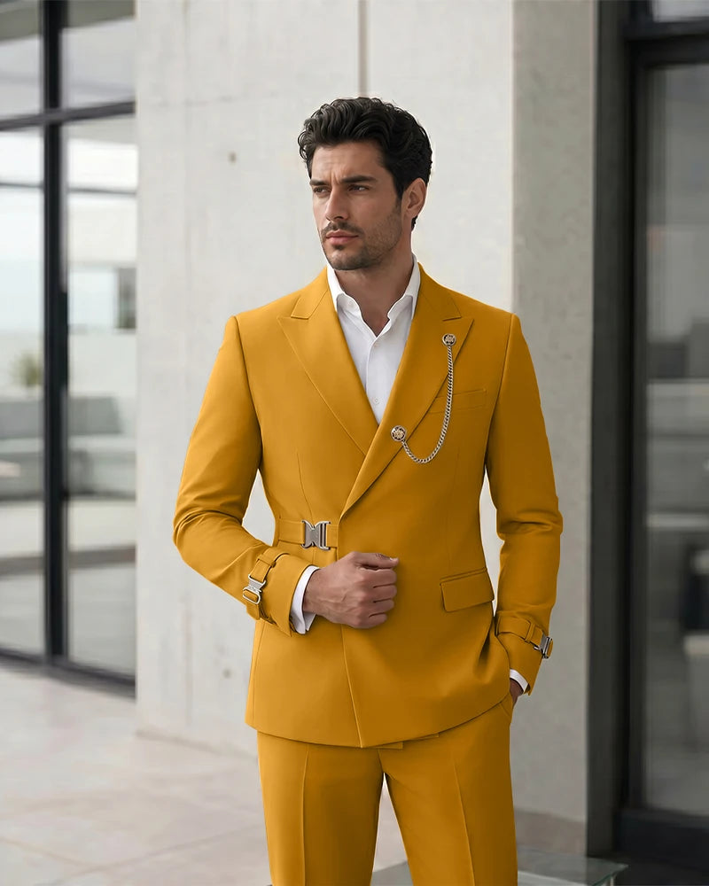 Adjustable Buckle Waist Formal 2 Piece Suit