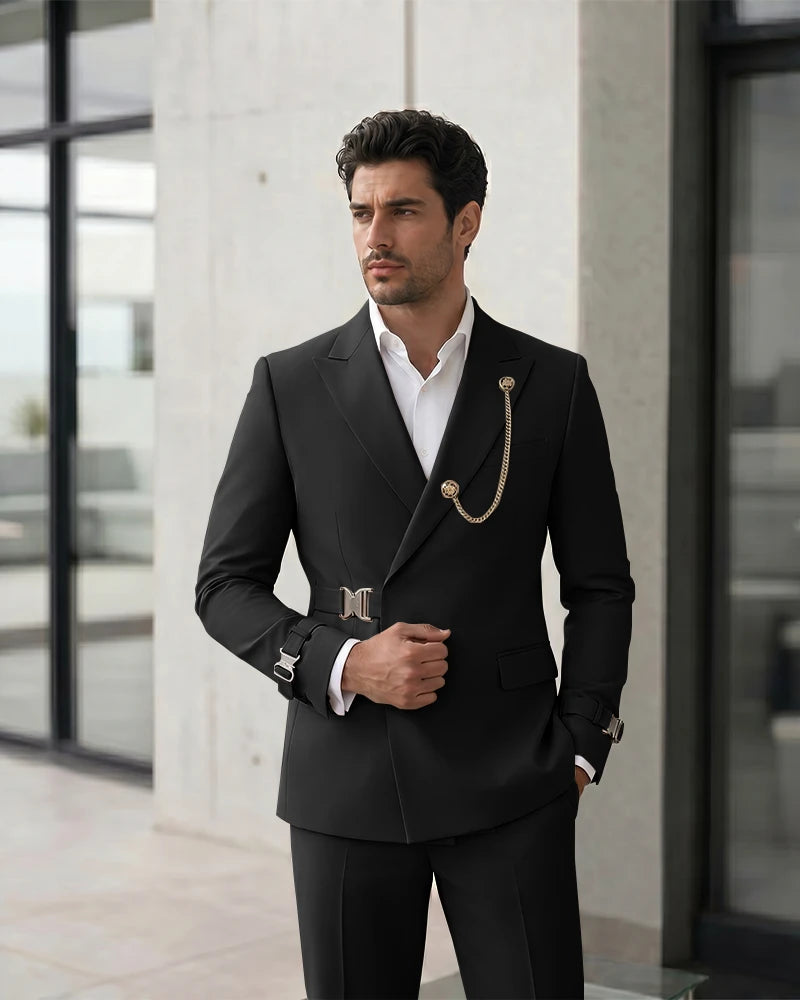 Adjustable Buckle Waist Formal 2 Piece Suit
