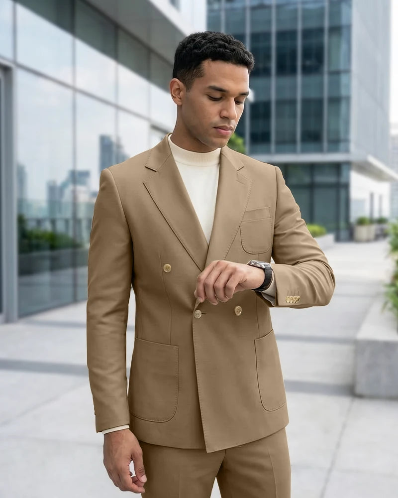 Minimalist Plain Business 2 Piece Suit-Brown-1