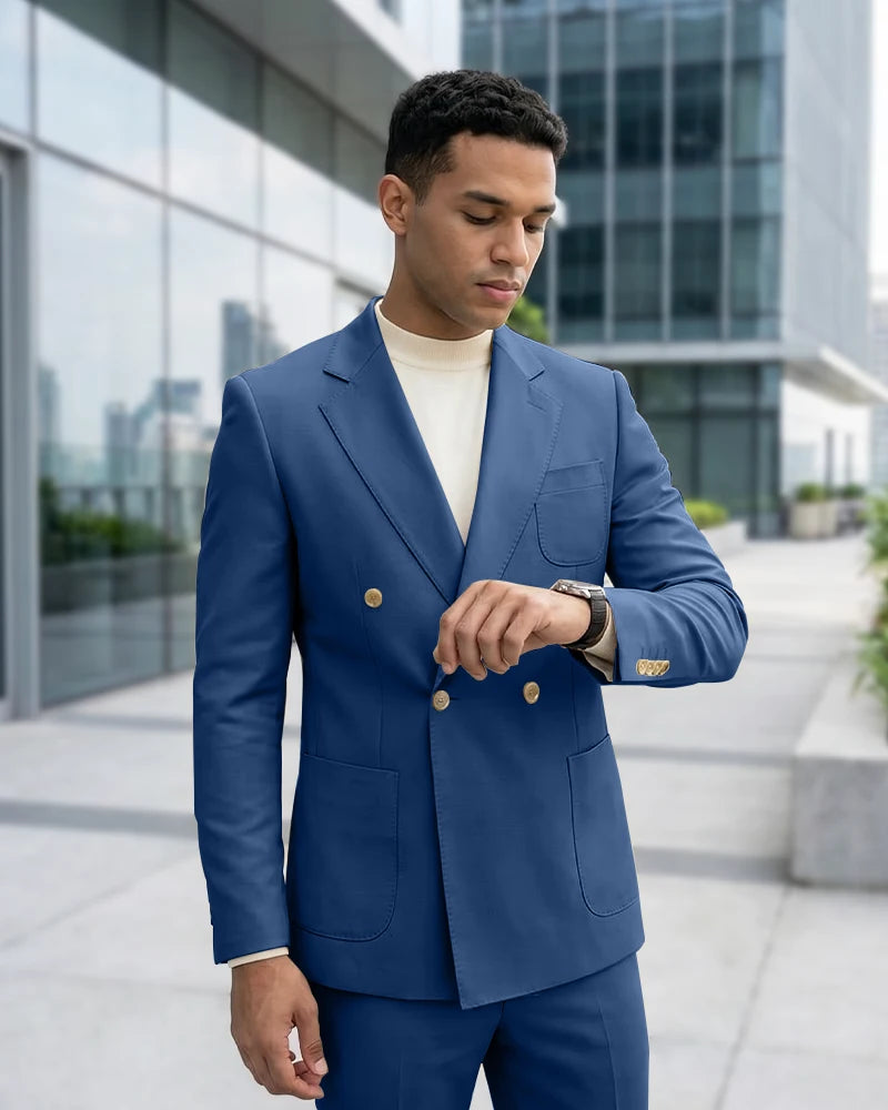 Minimalist Plain Business 2 Piece Suit-DarkNavy-1