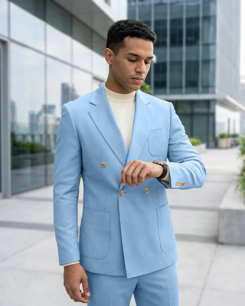 Minimalist Plain Business 2 Piece Suit-LightSkyBlue-1