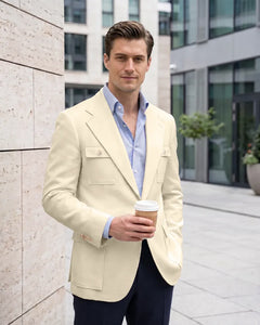 Multi Cargo Pocket Single Breasted Blazer-Beige-1