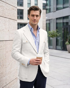Multi Cargo Pocket Single Breasted Blazer-White-1