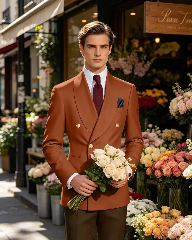 Vintage British Gentleman Tailored Occasion Blazer -Burnt Orange -1

