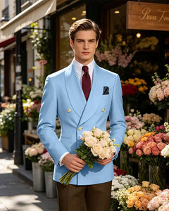 Vintage British Gentleman Tailored Occasion Blazer -Light Sky Blue -1
