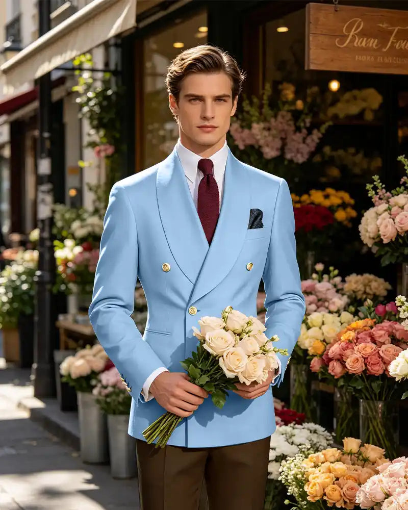 Vintage British Gentleman Tailored Occasion Blazer -Light Sky Blue -1
