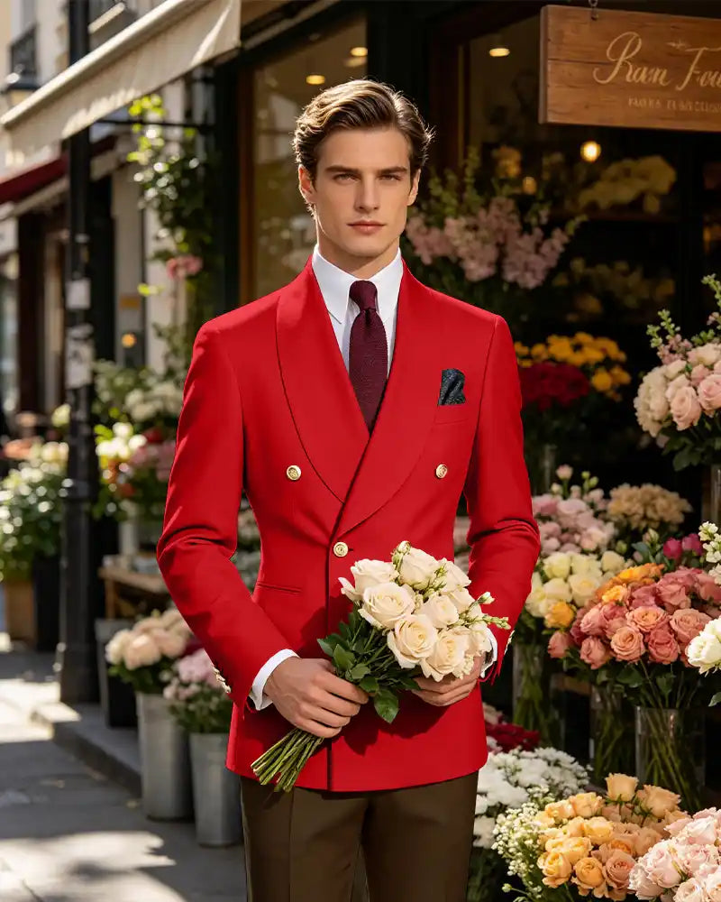 Vintage British Gentleman Tailored Occasion Blazer -Red -1
