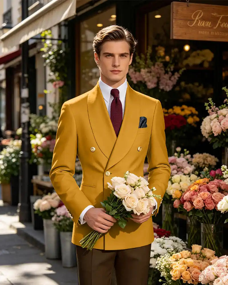 Vintage British Gentleman Tailored Occasion Blazer -Yellow -1
