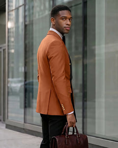 Contrast Shawl Lapel Gold Button 2 Piece Suit-BurntOrange-2
