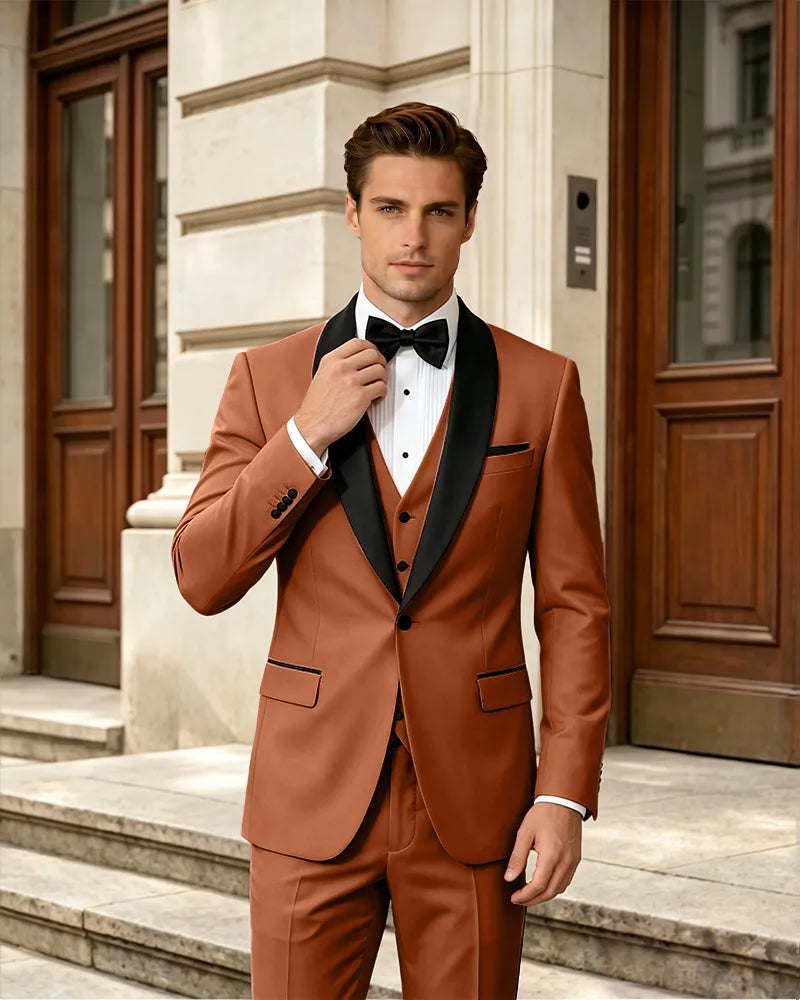 Satin Shawl Collar Formal 3 Piece Groom Suit