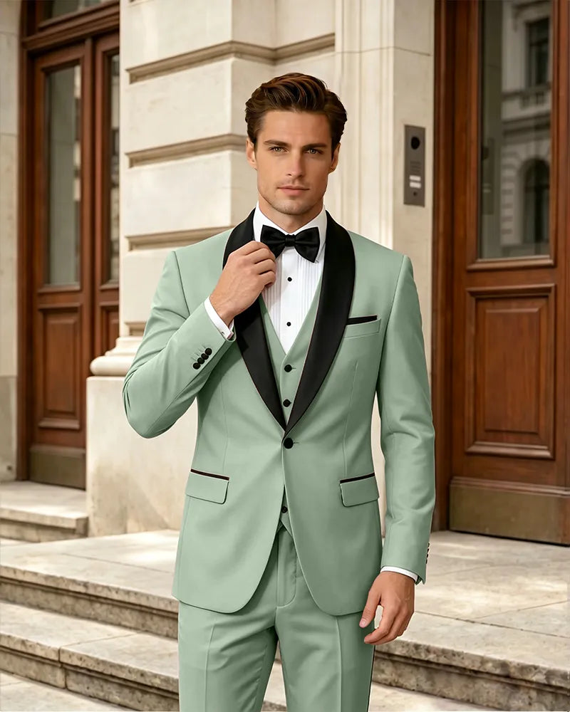 Satin Shawl Collar Formal 3 Piece Groom Suit