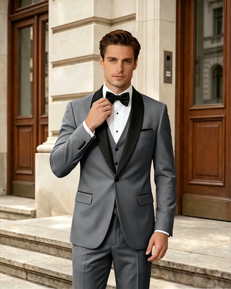Satin Shawl Collar Formal 3 Piece Groom Suit