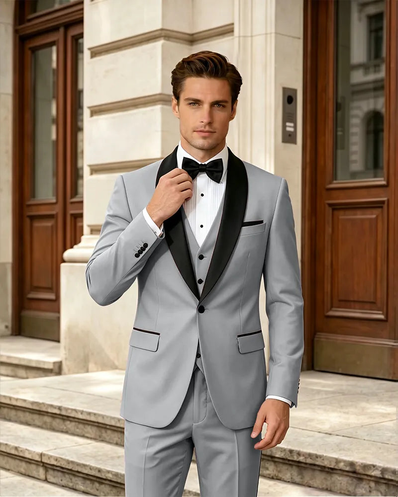 Satin Shawl Collar Formal 3 Piece Groom Suit