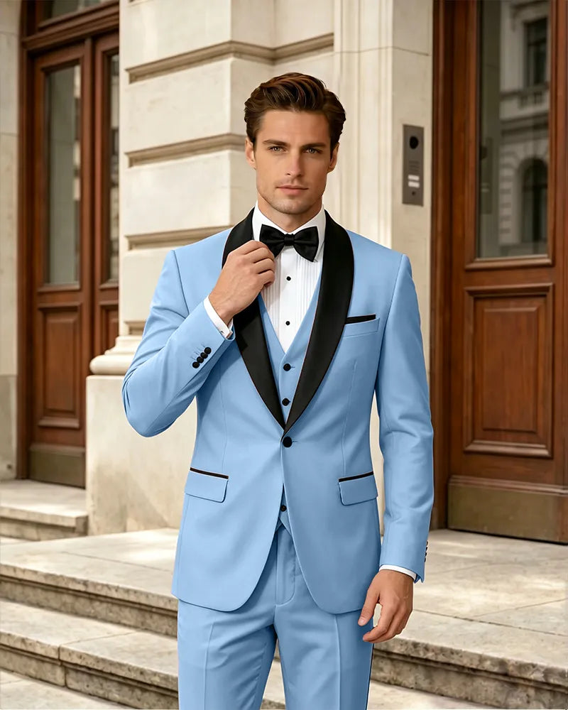 Satin Shawl Collar Formal 3 Piece Groom Suit