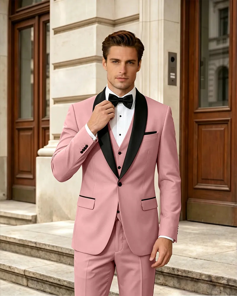 Satin Shawl Collar Formal 3 Piece Groom Suit
