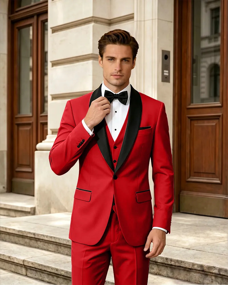 Satin Shawl Collar Formal 3 Piece Groom Suit