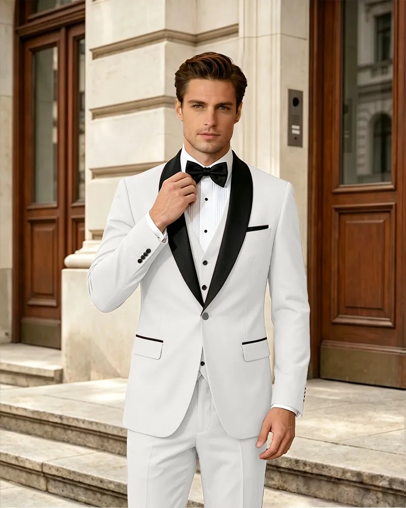 Satin Shawl Collar Formal 3 Piece Groom Suit