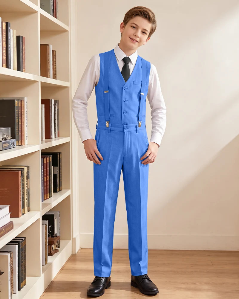 Boys Vest Suspender Formal Suit