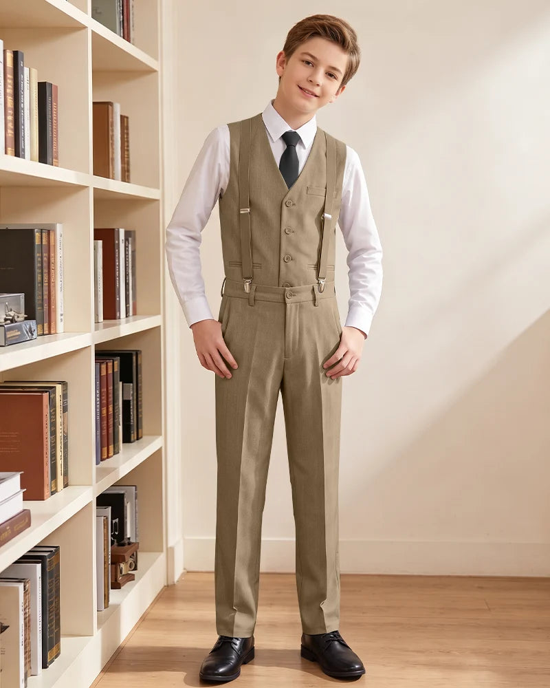 Boys Vest Suspender Formal Suit