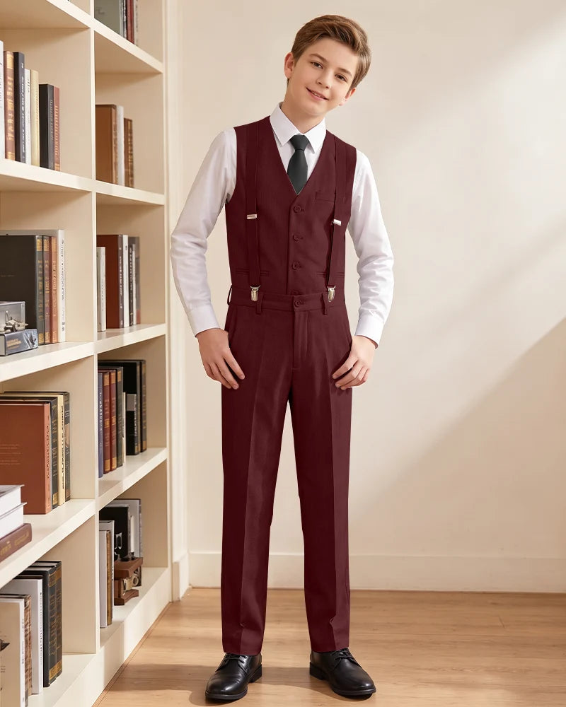 Boys Vest Suspender Formal Suit