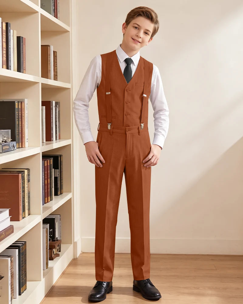 Boys Vest Suspender Formal Suit