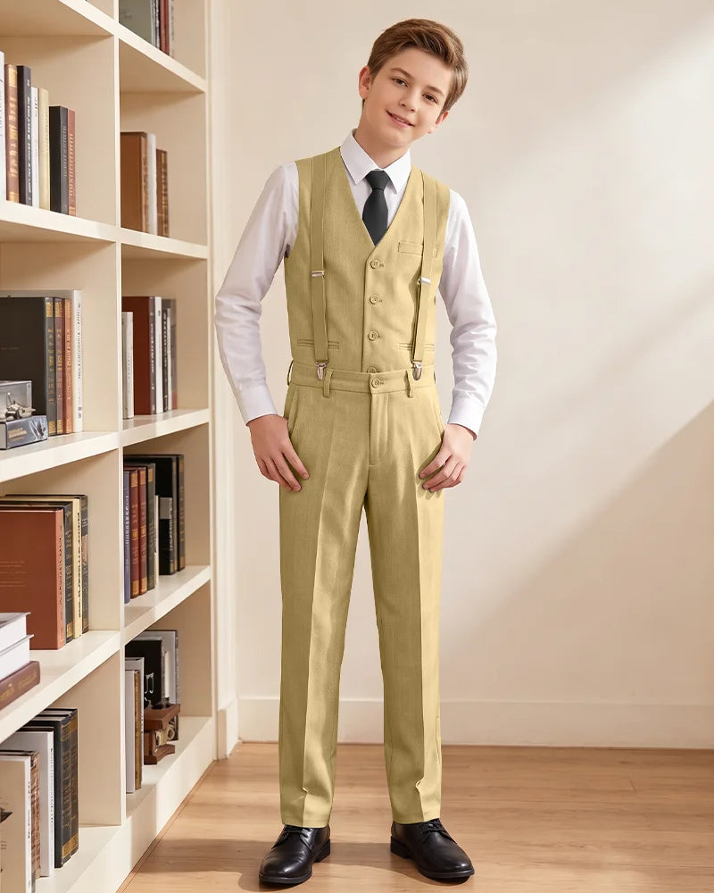 Boys Vest Suspender Formal Suit