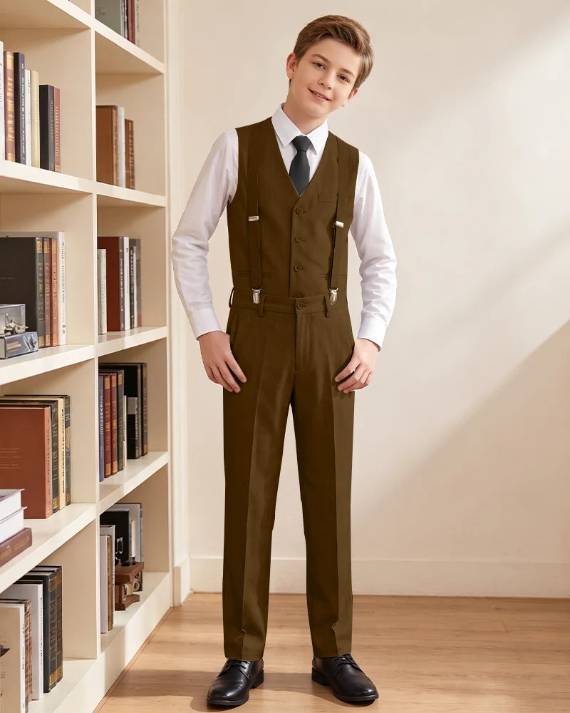 Boys Vest Suspender Formal Suit