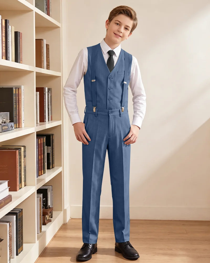 Boys Vest Suspender Formal Suit