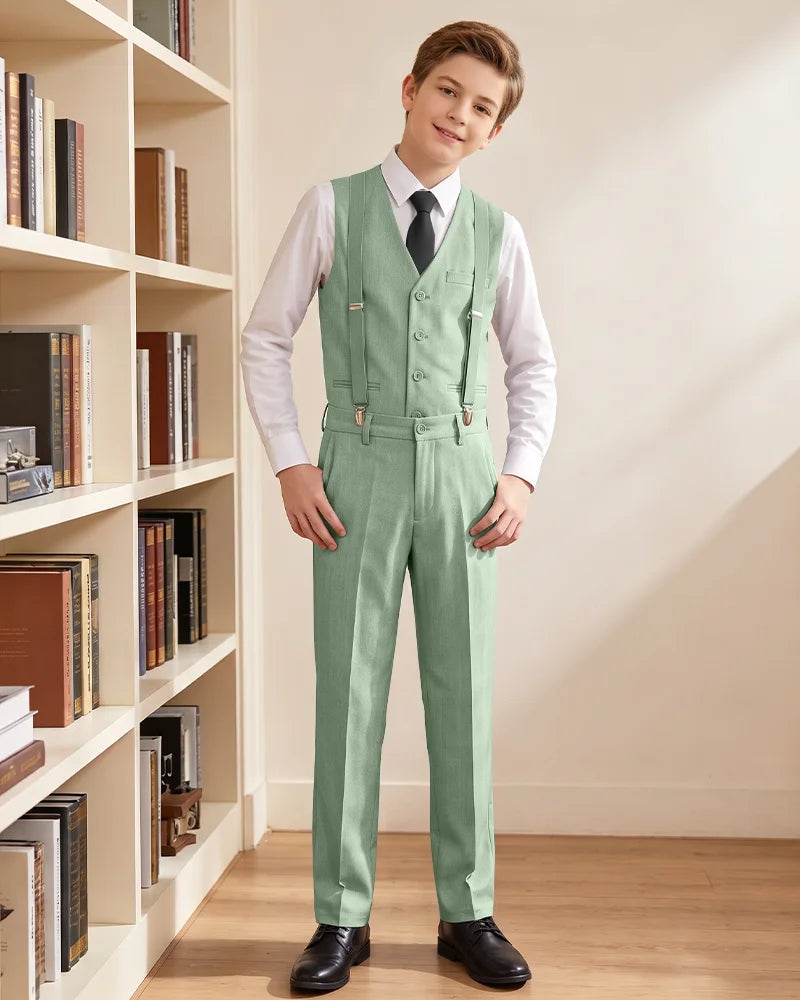 Boys Vest Suspender Formal Suit