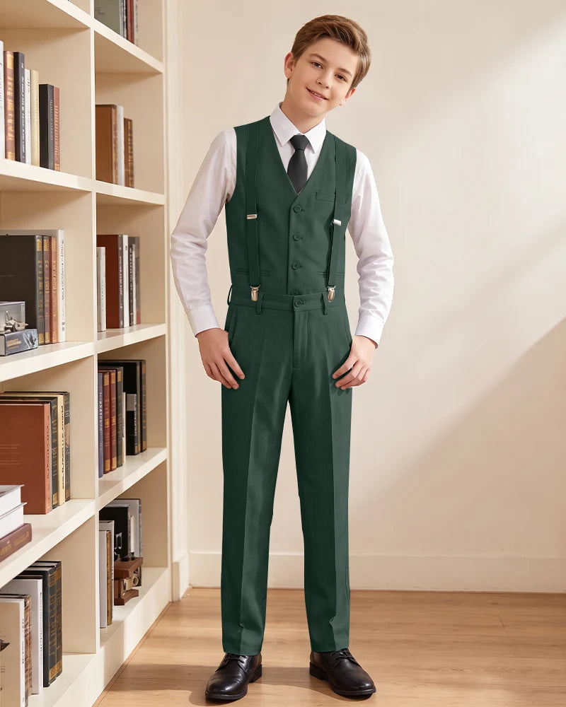 Boys Vest Suspender Formal Suit