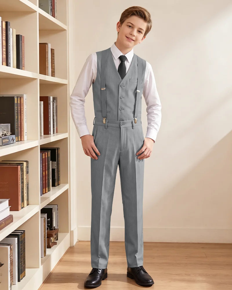 Boys Vest Suspender Formal Suit