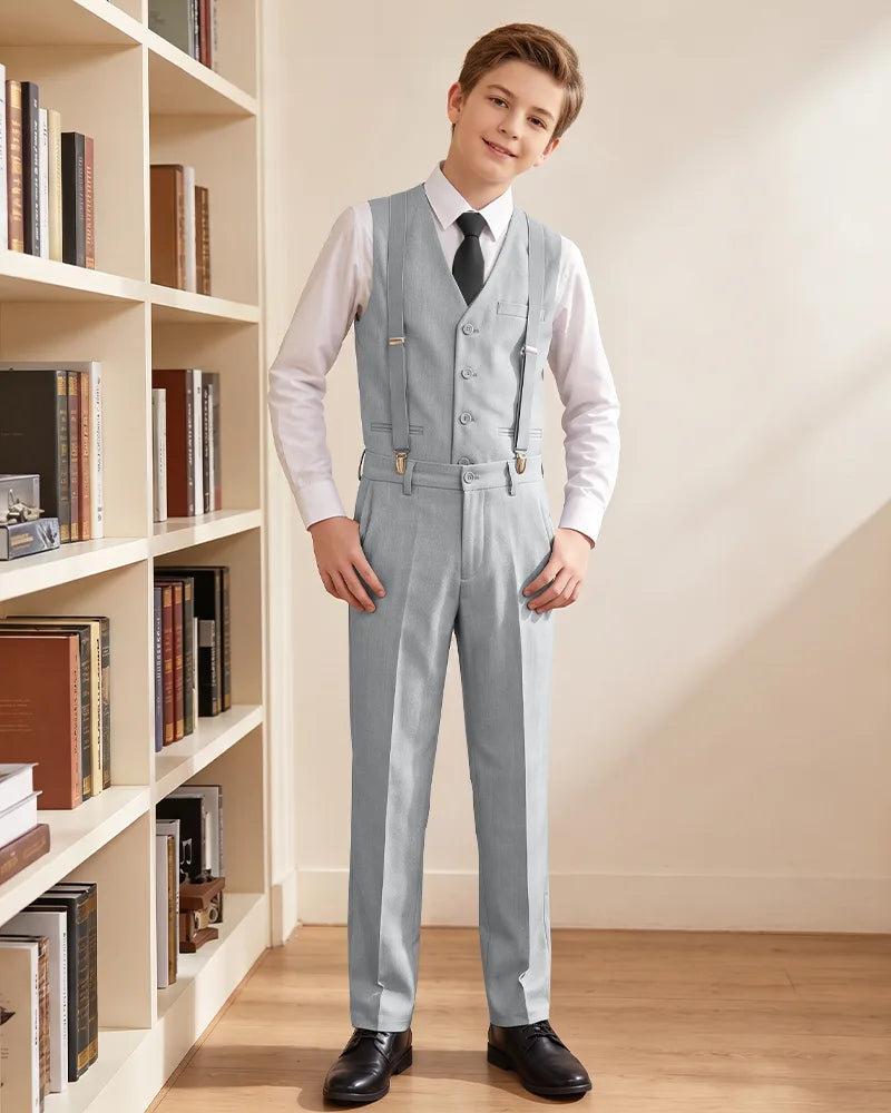 Boys Vest Suspender Formal Suit