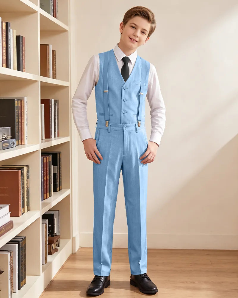 Boys Vest Suspender Formal Suit