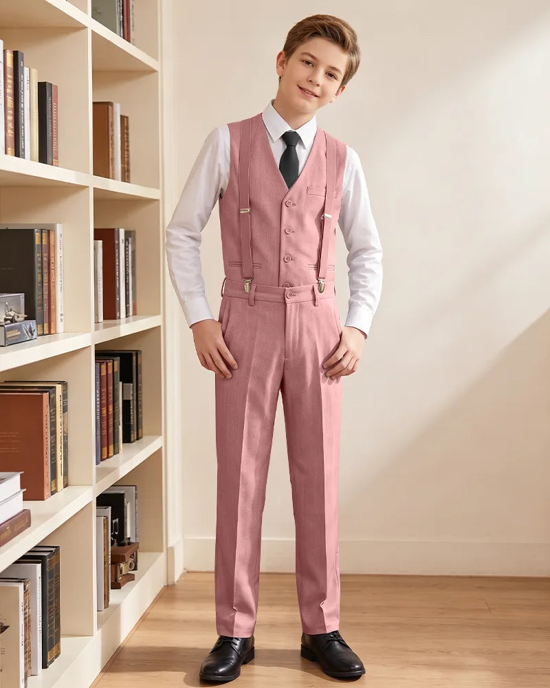 Boys Vest Suspender Formal Suit
