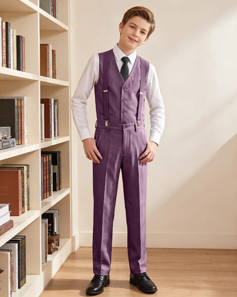Boys Vest Suspender Formal Suit