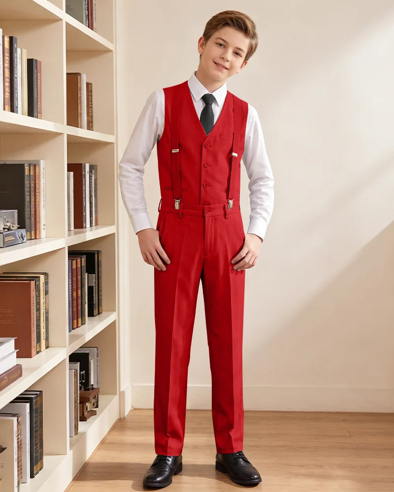 Boys Vest Suspender Formal Suit