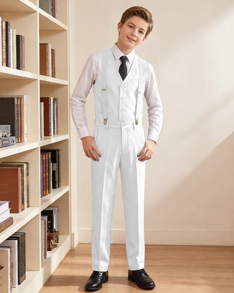 Boys Vest Suspender Formal Suit