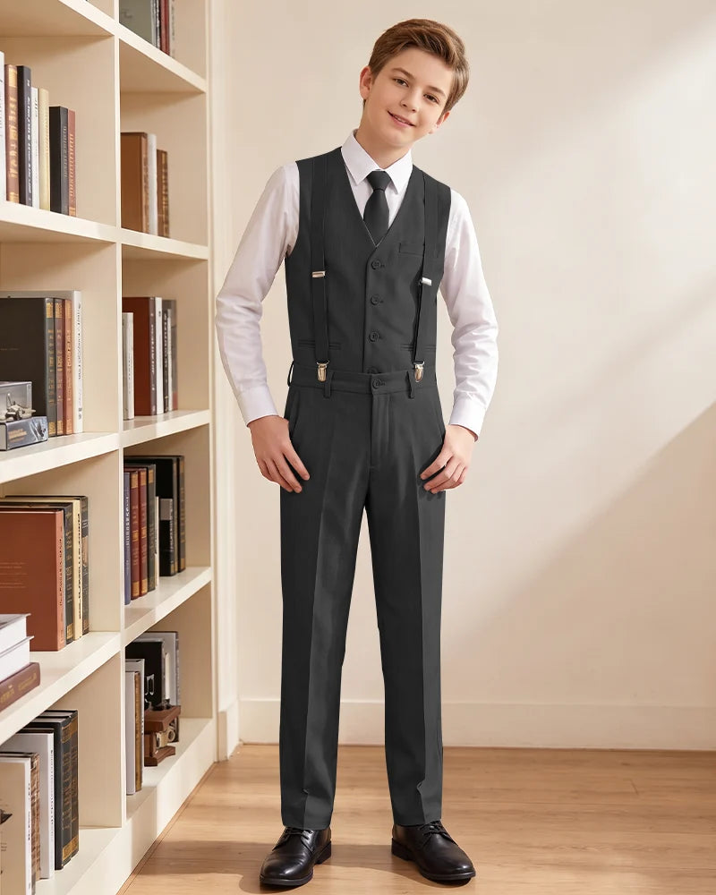 Boys Vest Suspender Formal Suit