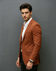 Slim Fit Notch Lapel Single Breasted Blazer-Burnt Orange-2