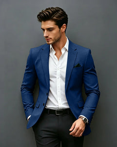 Slim Fit Notch Lapel Single Breasted Blazer-Dark Navy-1
