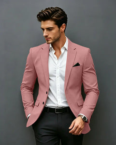 Slim Fit Notch Lapel Single Breasted Blazer -Pink -1
