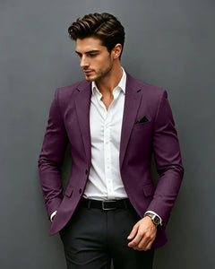 Slim Fit Notch Lapel Single Breasted Blazer -Purple -1
