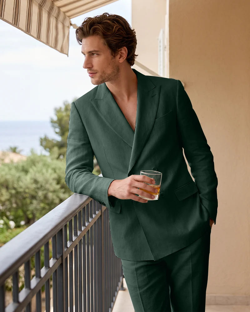 Linen Double Breasted Peak Lapel 2 Piece